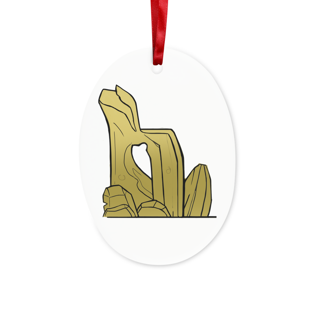 Rock Ceramic Hanging Ornament with red ribbon and gold string, perfect for Christmas decoration.