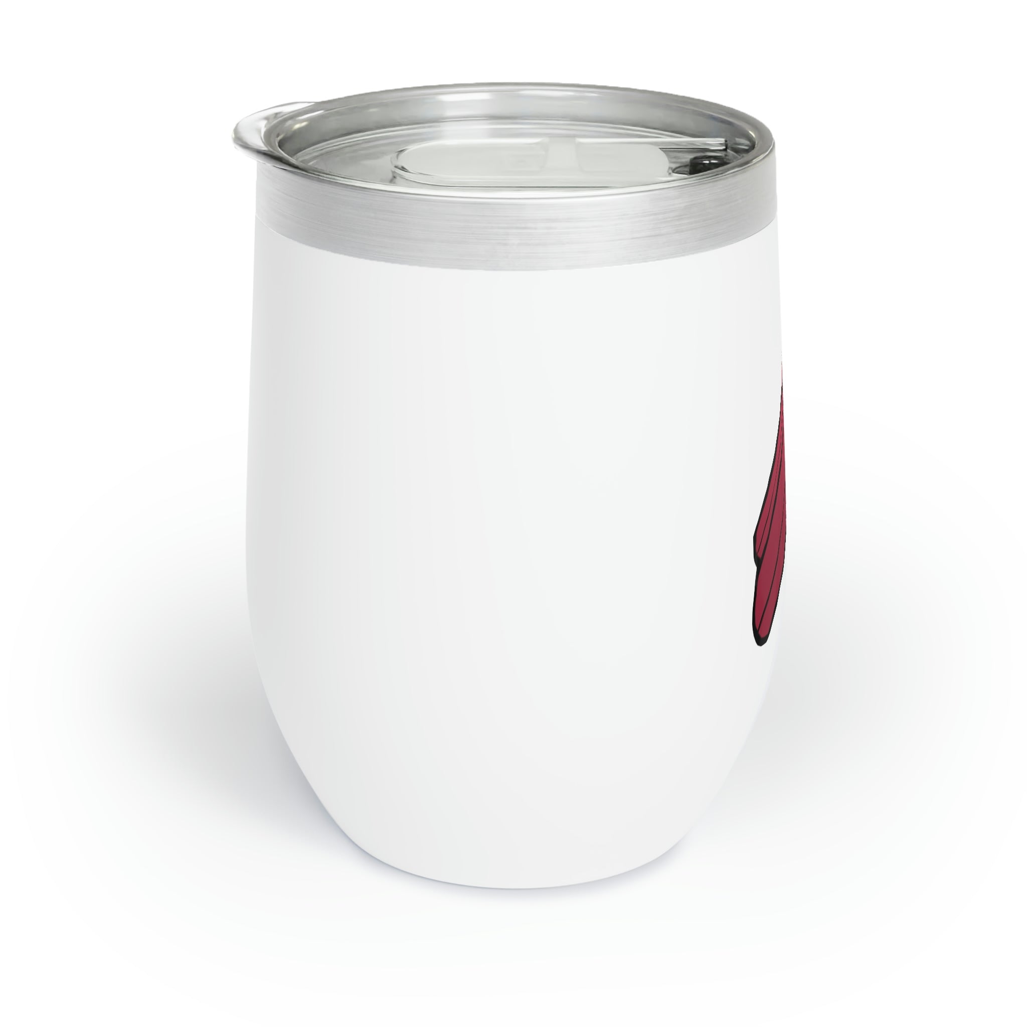 Rock Chill Wine Tumbler in stainless steel with customizable design, showcasing its double-insulated walls and stemless shape.