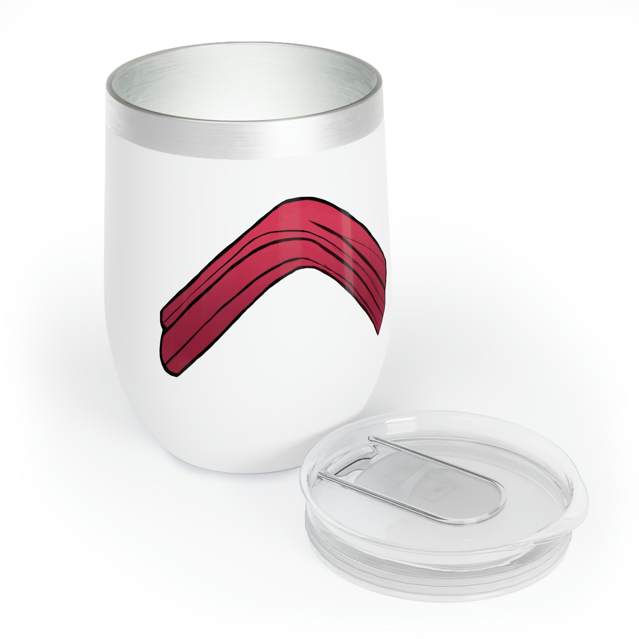 Rock Chill Wine Tumbler in stainless steel with customizable design, showcasing its double-insulated walls and stemless shape.