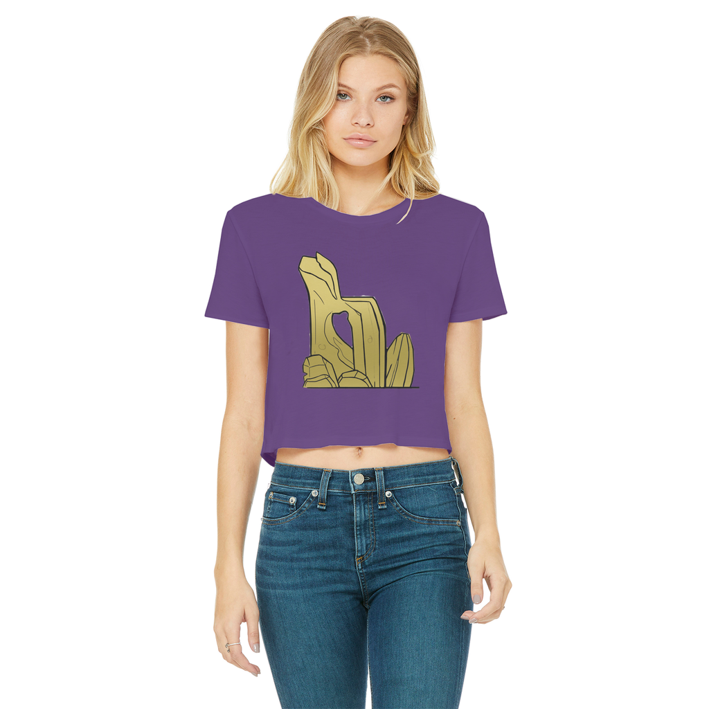 Rock Classic Women's Cropped Raw Edge T-Shirt in various colors with a raw edge hem and round neck design.