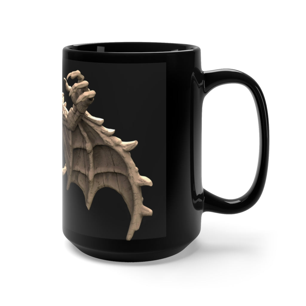 Rock Creature Black Mug, 15oz ceramic mug with a sleek black design and comfortable C-handle, perfect for coffee and tea lovers.