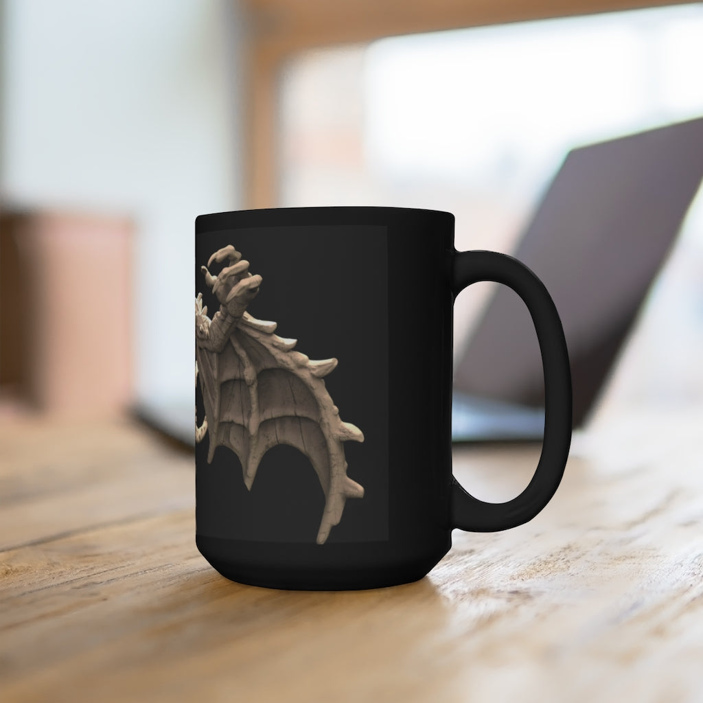 Rock Creature Black Mug, 15oz ceramic mug with a sleek black design and comfortable C-handle, perfect for coffee and tea lovers.