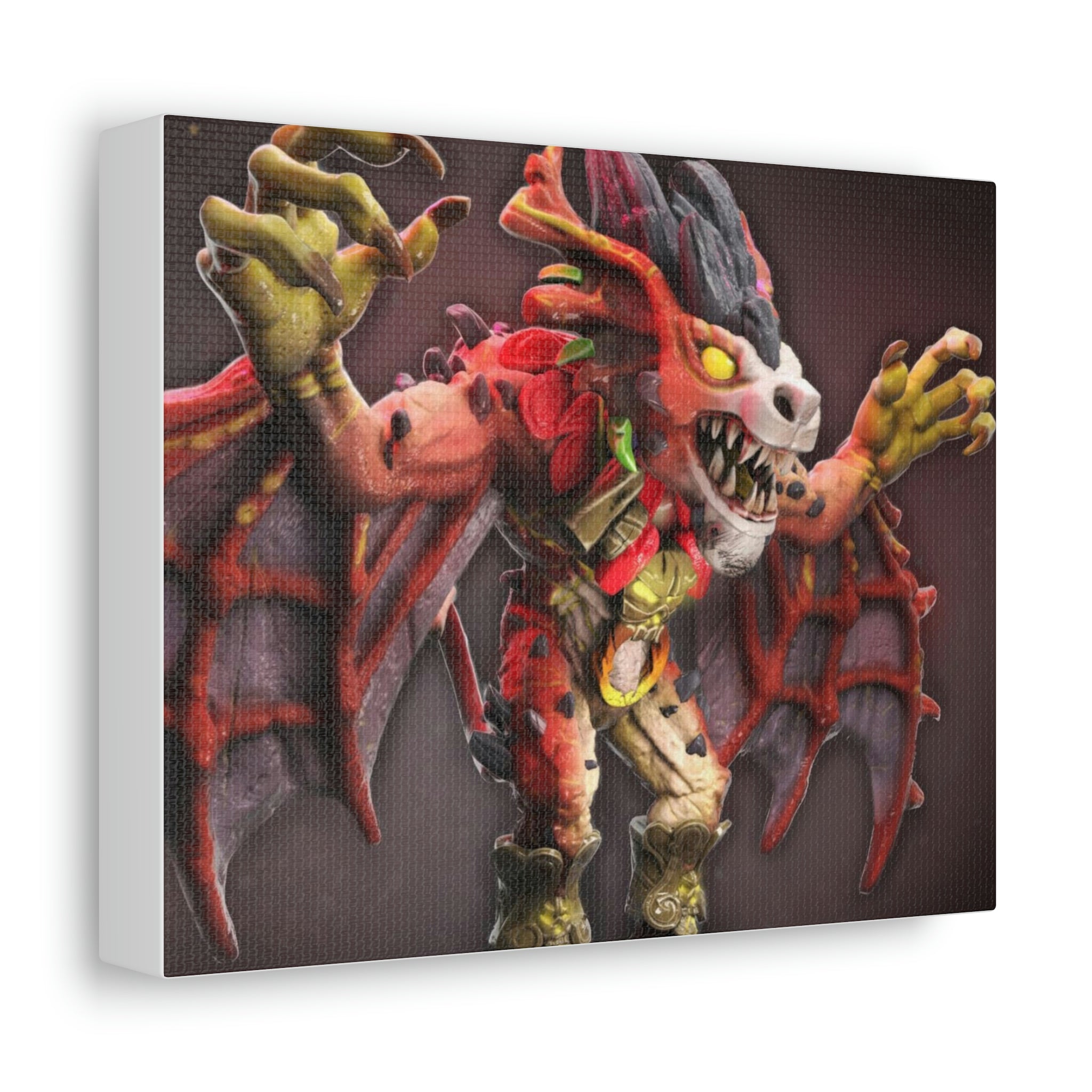 Rock Creature Stretched Canvas artwork displayed on a wall, showcasing vibrant colors and intricate details.