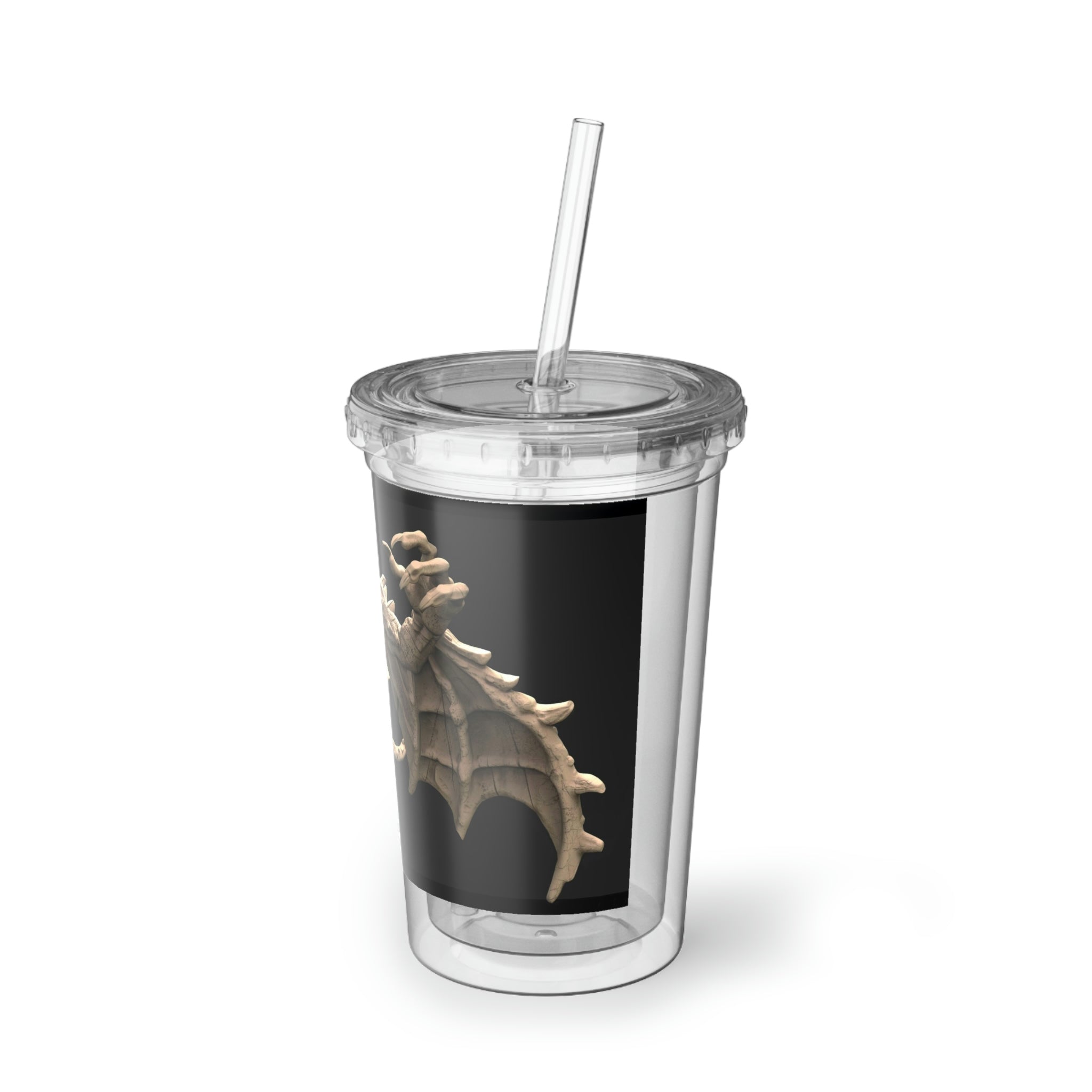 Rock Creature Suave Acrylic Cup with double-wall insulation, featuring a vibrant customizable design, plastic lid, and straw.