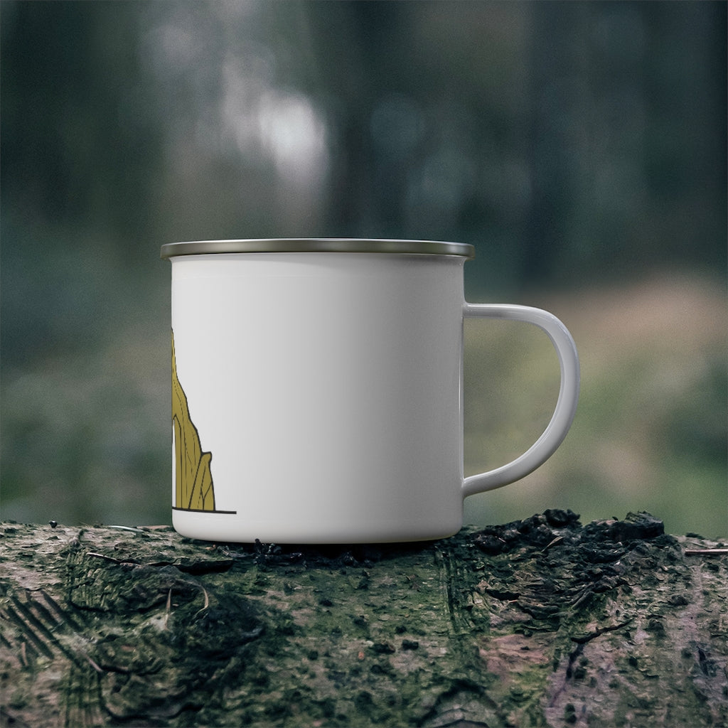 Rock Enamel Camping Mug with a stylish design, featuring a C-handle and personalized full-color printing, perfect for outdoor adventures.