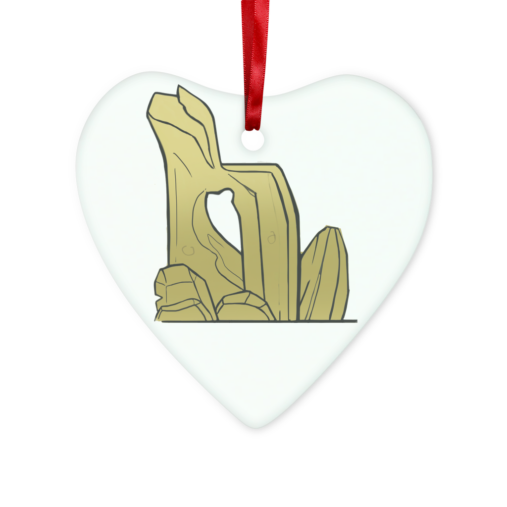 Rock Glass Hanging Ornament in round and heart shapes with red ribbon and gold string, elegantly packaged in a white box.