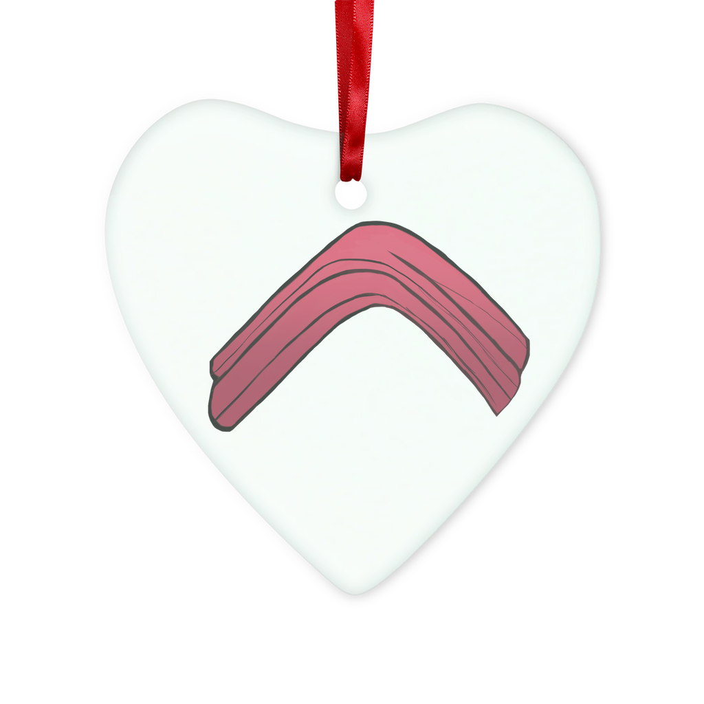 Rock Glass Hanging Ornament in round and heart shapes, featuring a red ribbon and gold string for hanging.