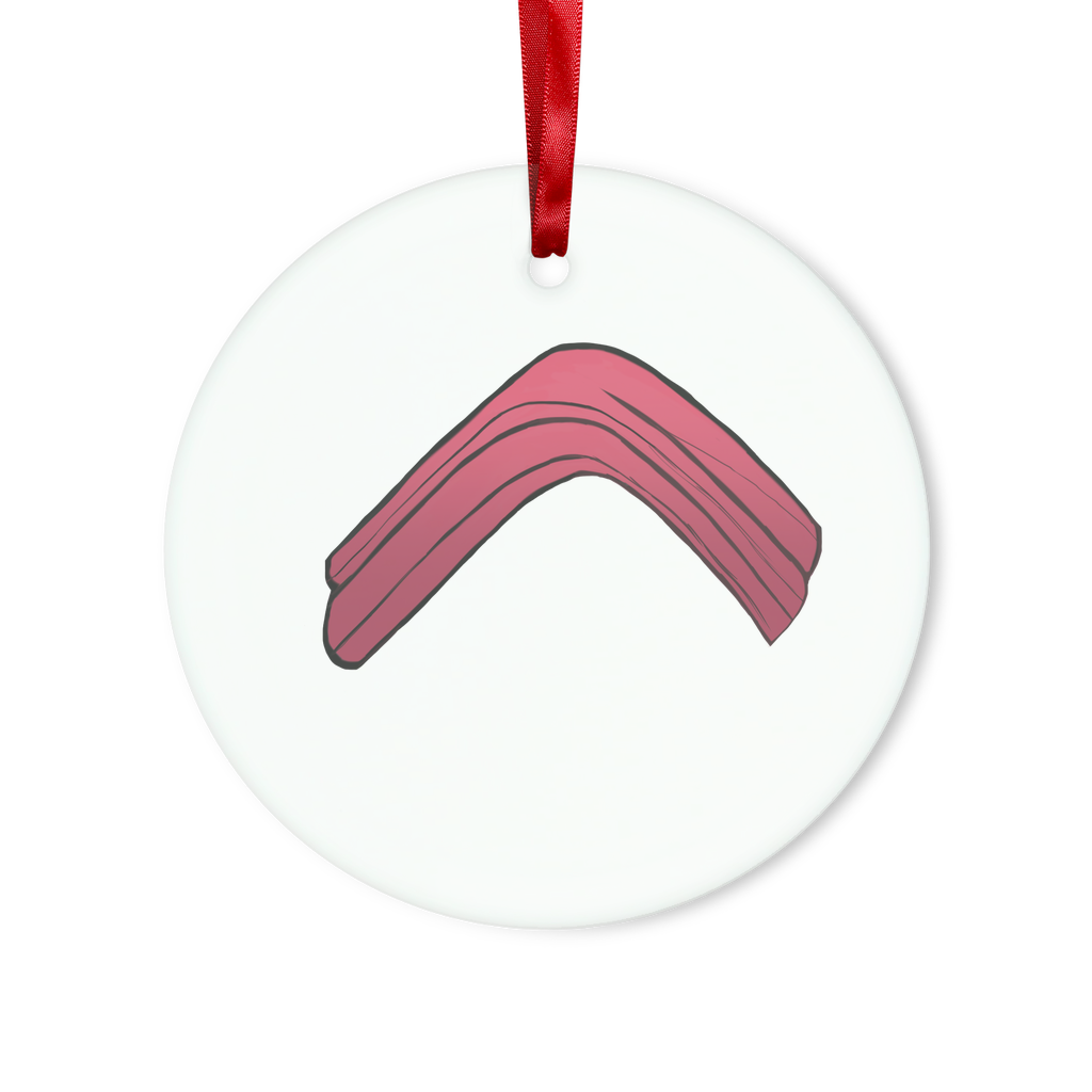 Rock Glass Hanging Ornament in round and heart shapes, featuring a red ribbon and gold string for hanging.