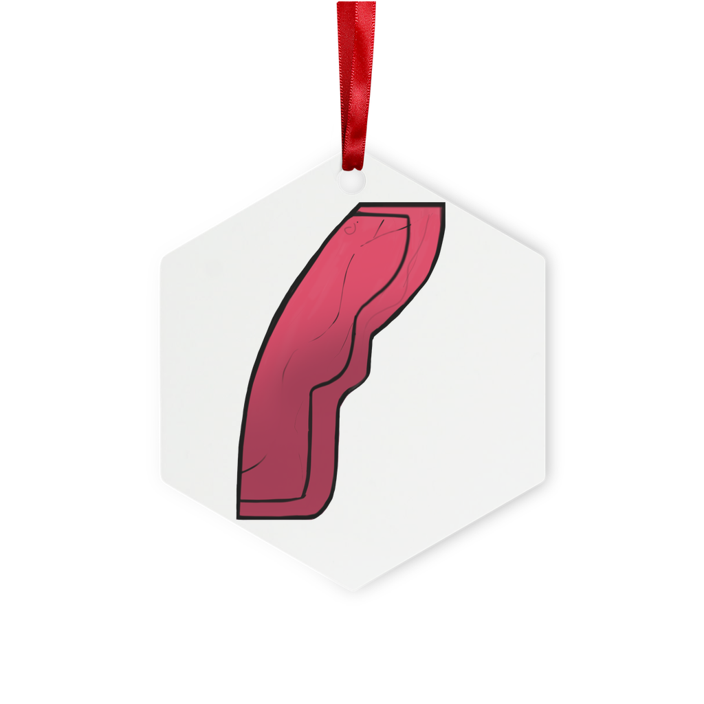 Rock Metal Hanging Ornament in hexagon and star shapes, featuring a glossy white finish and red ribbon for hanging.