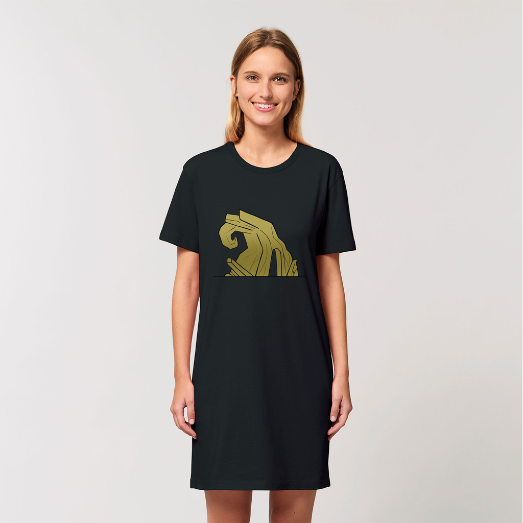 Rock Organic T-Shirt Dress made from 100% organic cotton, featuring a soft-hand feel and stylish design, available in various sizes.