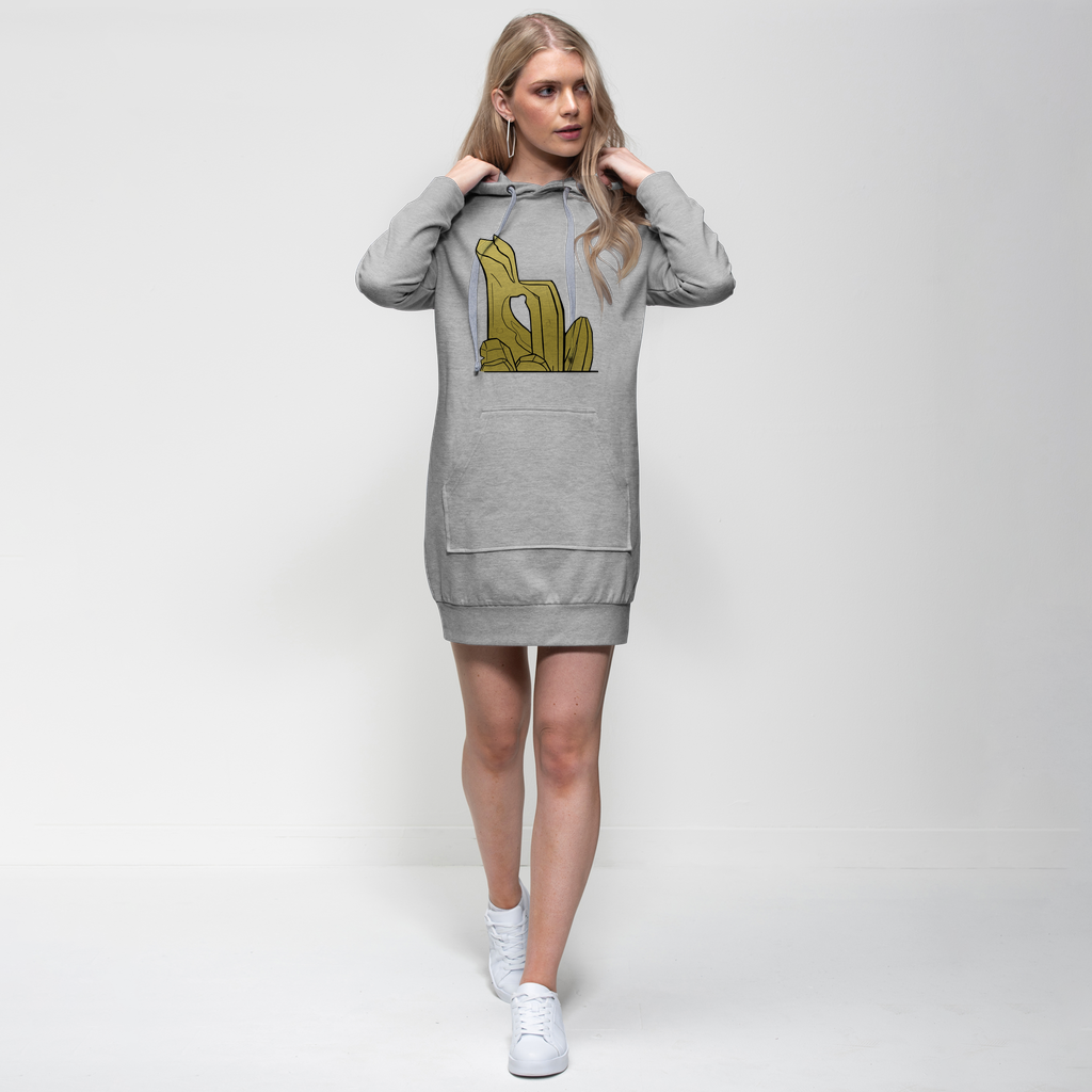 Rock Premium Adult Hoodie Dress featuring a stylish hood, kangaroo pocket, and ribbed sleeves in a comfortable cotton blend fabric.