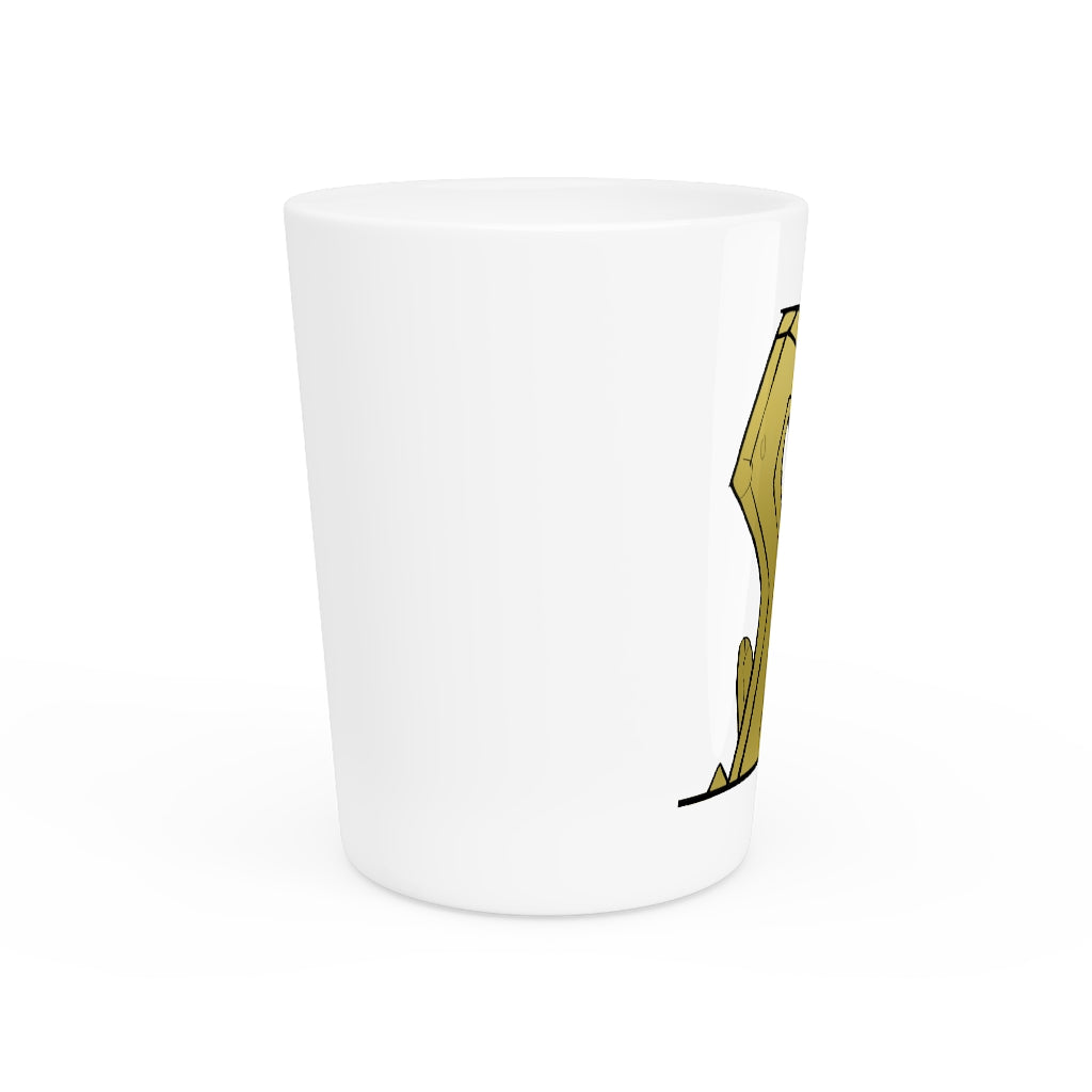 Personalized Rock Shot Glass with white ceramic finish and customizable interior options.