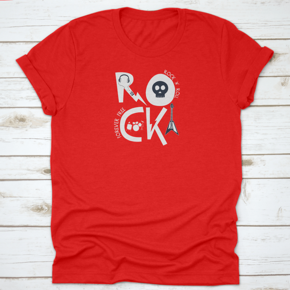 A trendy Rock Slogan T-Shirt featuring music elements, made from 100% cotton, showcasing a stylish design perfect for music lovers.