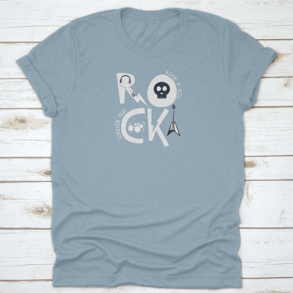 A trendy Rock Slogan T-Shirt featuring music elements, made from 100% cotton, showcasing a stylish design perfect for music lovers.