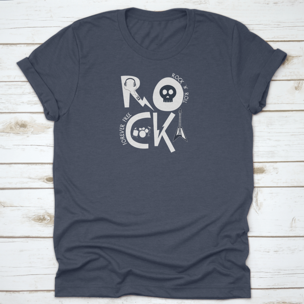 A trendy Rock Slogan T-Shirt featuring music elements, made from 100% cotton, showcasing a stylish design perfect for music lovers.