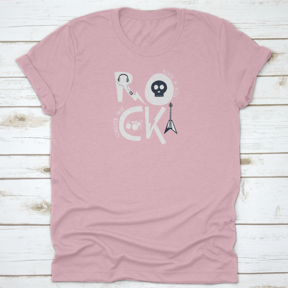 A trendy Rock Slogan T-Shirt featuring music elements, made from 100% cotton, showcasing a stylish design perfect for music lovers.