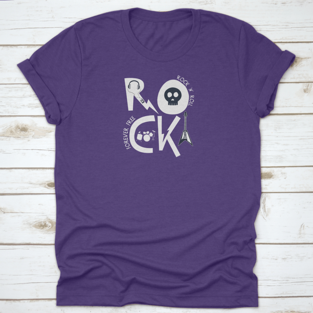 A trendy Rock Slogan T-Shirt featuring music elements, made from 100% cotton, showcasing a stylish design perfect for music lovers.