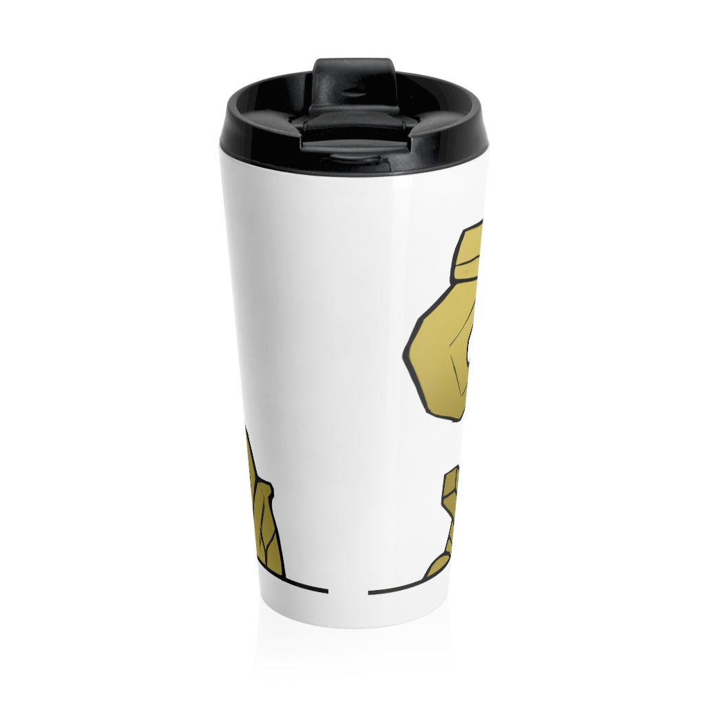Rock Stainless Steel Travel Mug with black plastic lid, featuring a sleek design and vibrant sublimation printing.
