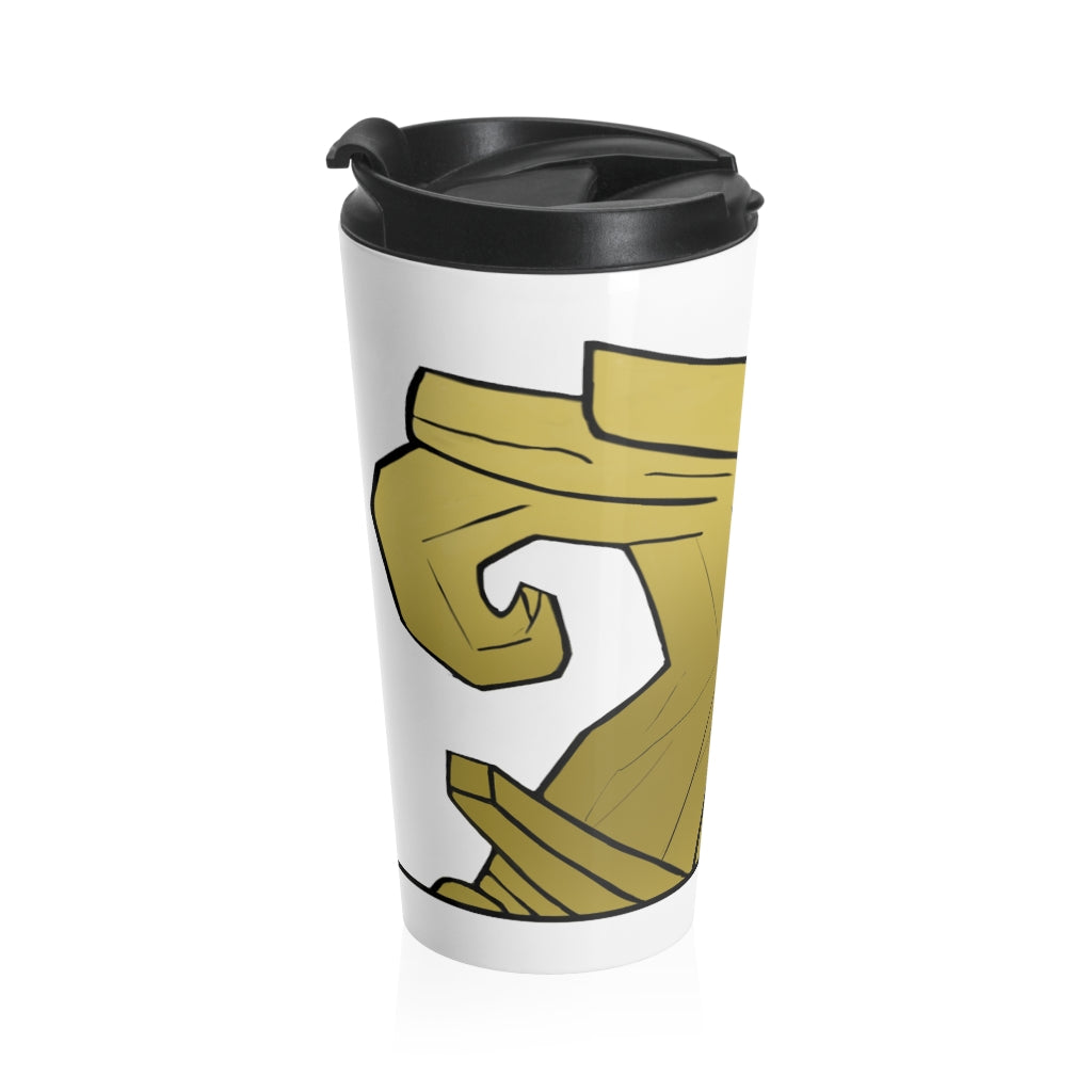 Rock Stainless Steel Travel Mug with black plastic lid, featuring a sleek design and vibrant sublimation printing.