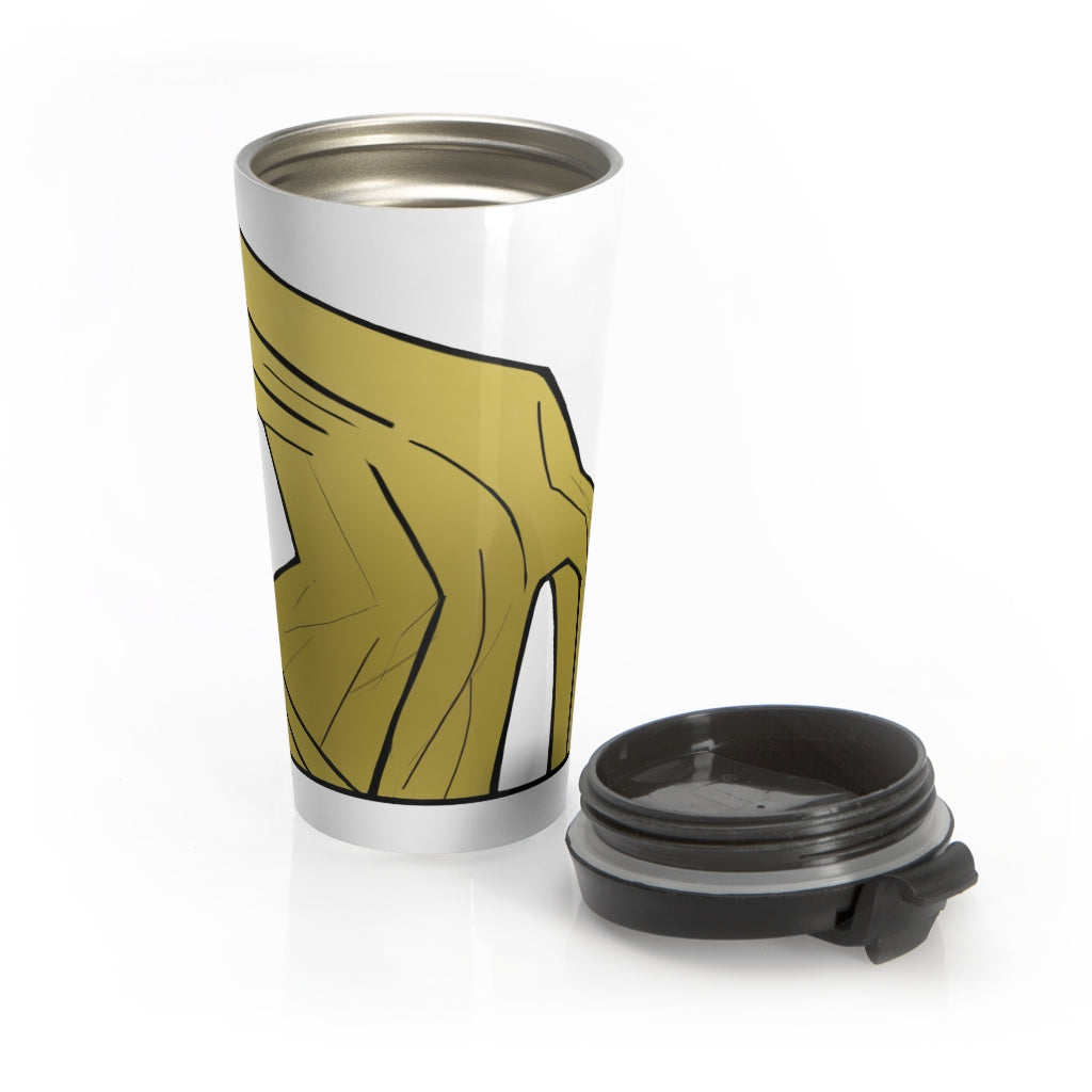 Rock Stainless Steel Travel Mug with black plastic lid, featuring a sleek design and vibrant sublimation printing.