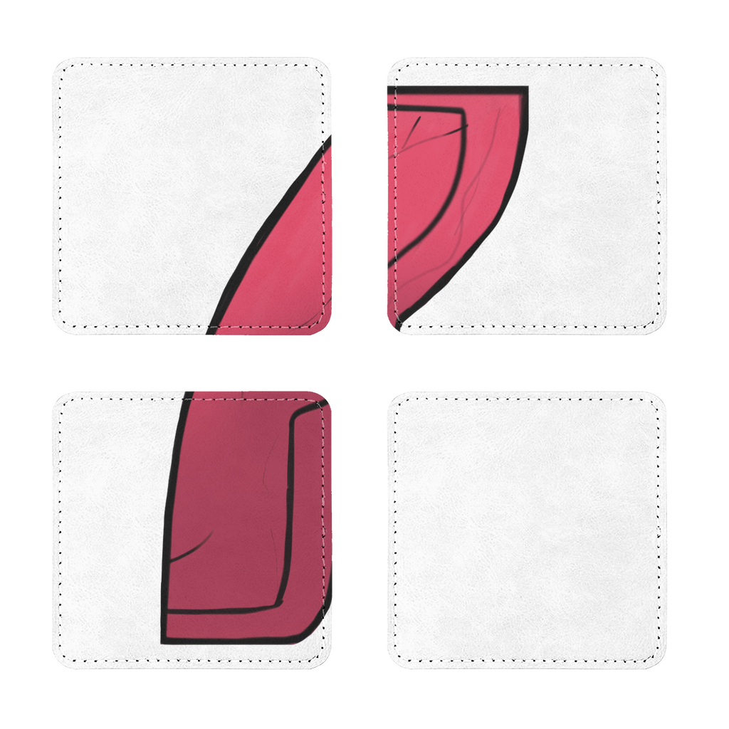 Pack of four Rock Sublimation Coasters made of PU leather, featuring a white printable face and white stitching, designed to protect furniture.