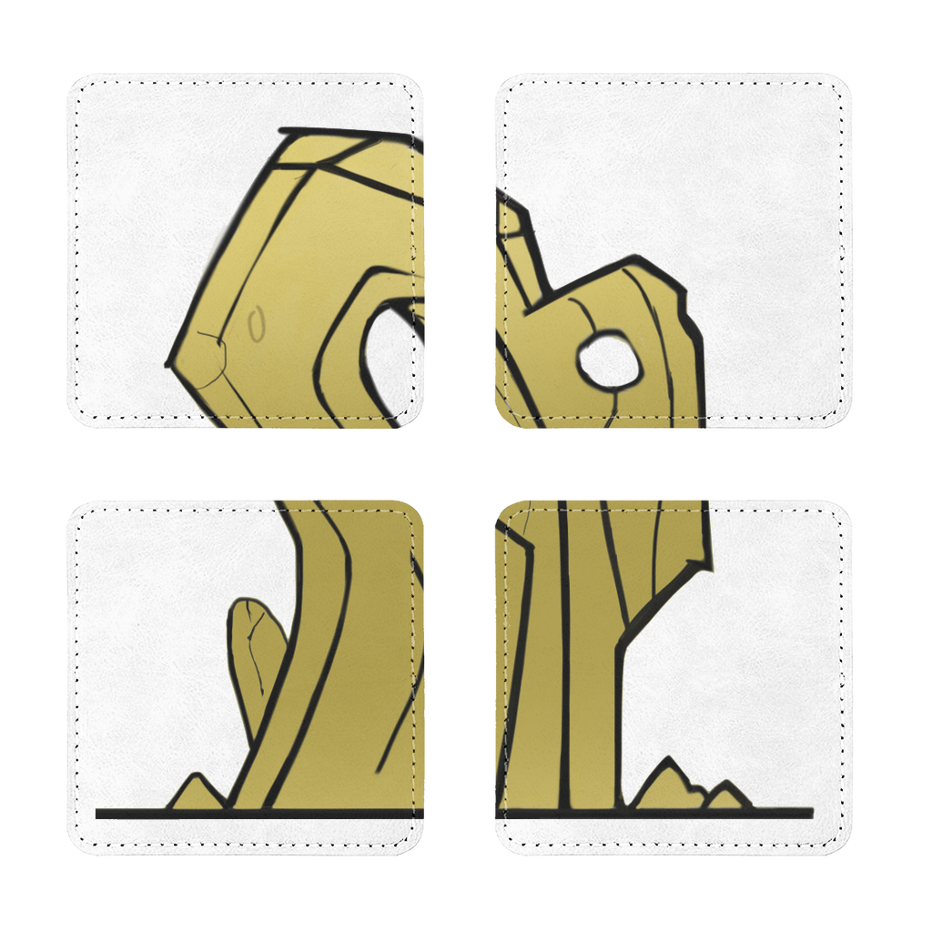 Pack of four Rock Sublimation Coasters made of PU leather, featuring a white printable face and white stitching, available in square and round shapes.