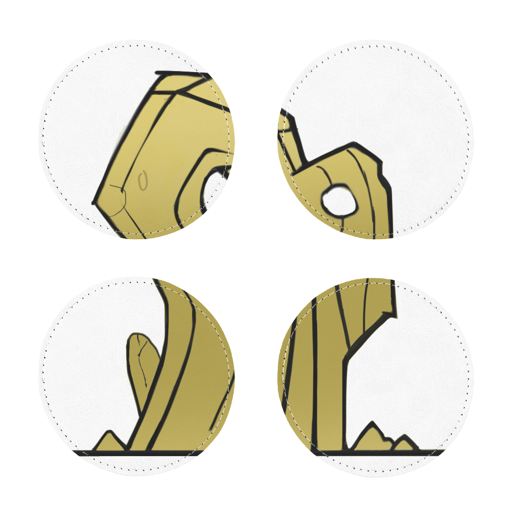 Pack of four Rock Sublimation Coasters made of PU leather, featuring a white printable face and white stitching, available in square and round shapes.