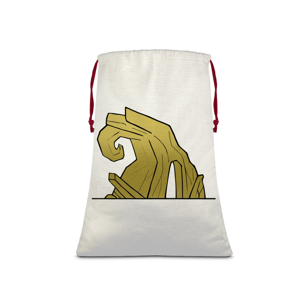 Rock Sublimation Linen Drawstring Sack with red drawstring, showcasing its linen effect and eco-friendly print.