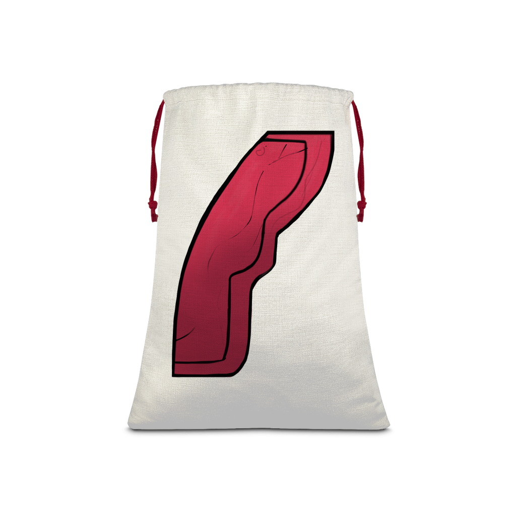 Rock Sublimation Linen Drawstring Sack with red drawstring, perfect for Christmas gifts and laundry storage.