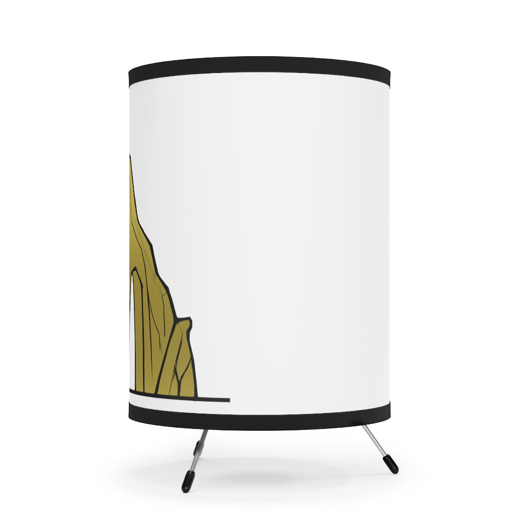 Rock Tripod Lamp featuring a high-resolution printed shade and a sturdy galvanized steel tripod base, ideal for home decor.