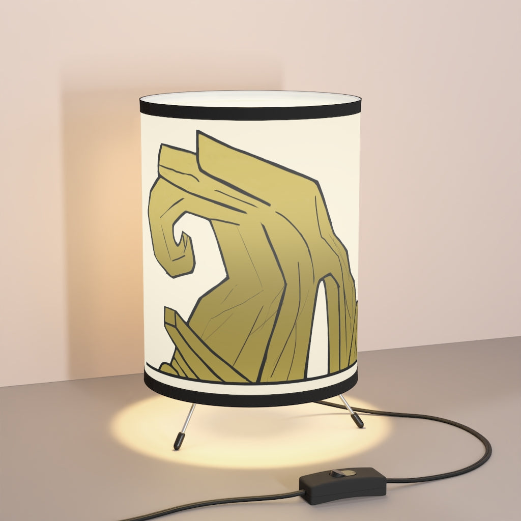 Rock Tripod Lamp featuring a high-resolution printed shade and a sturdy galvanized steel tripod base, ideal for home decor.