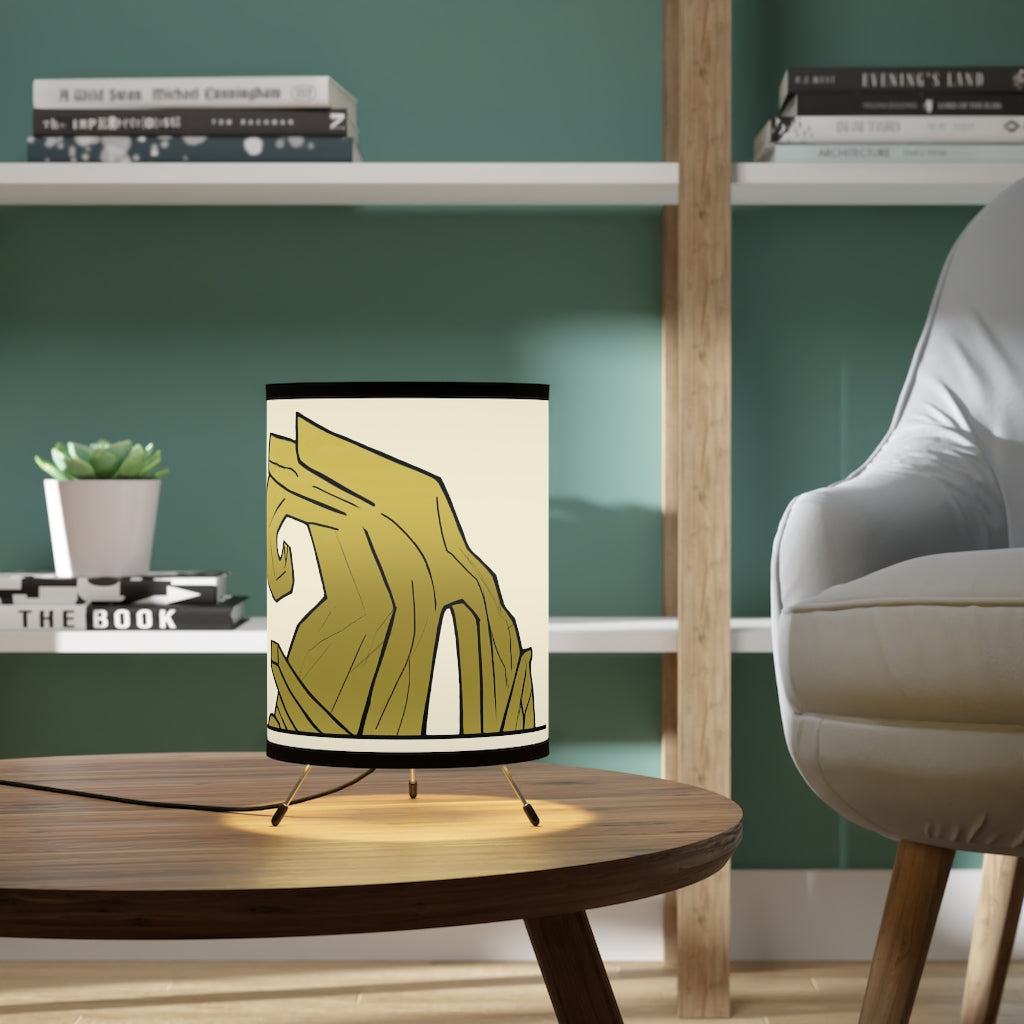 Rock Tripod Lamp featuring a high-resolution printed shade and a sturdy galvanized steel tripod base, ideal for home decor.