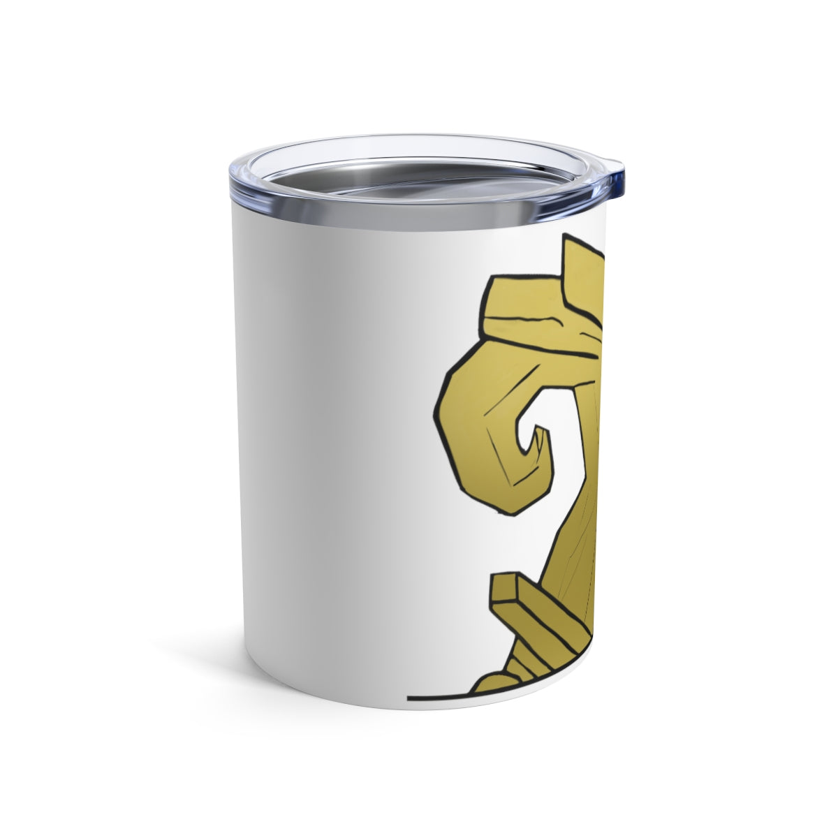 Rock Tumbler 10oz made of stainless steel with a see-thru plastic lid, showcasing its sleek design and rounded corners.