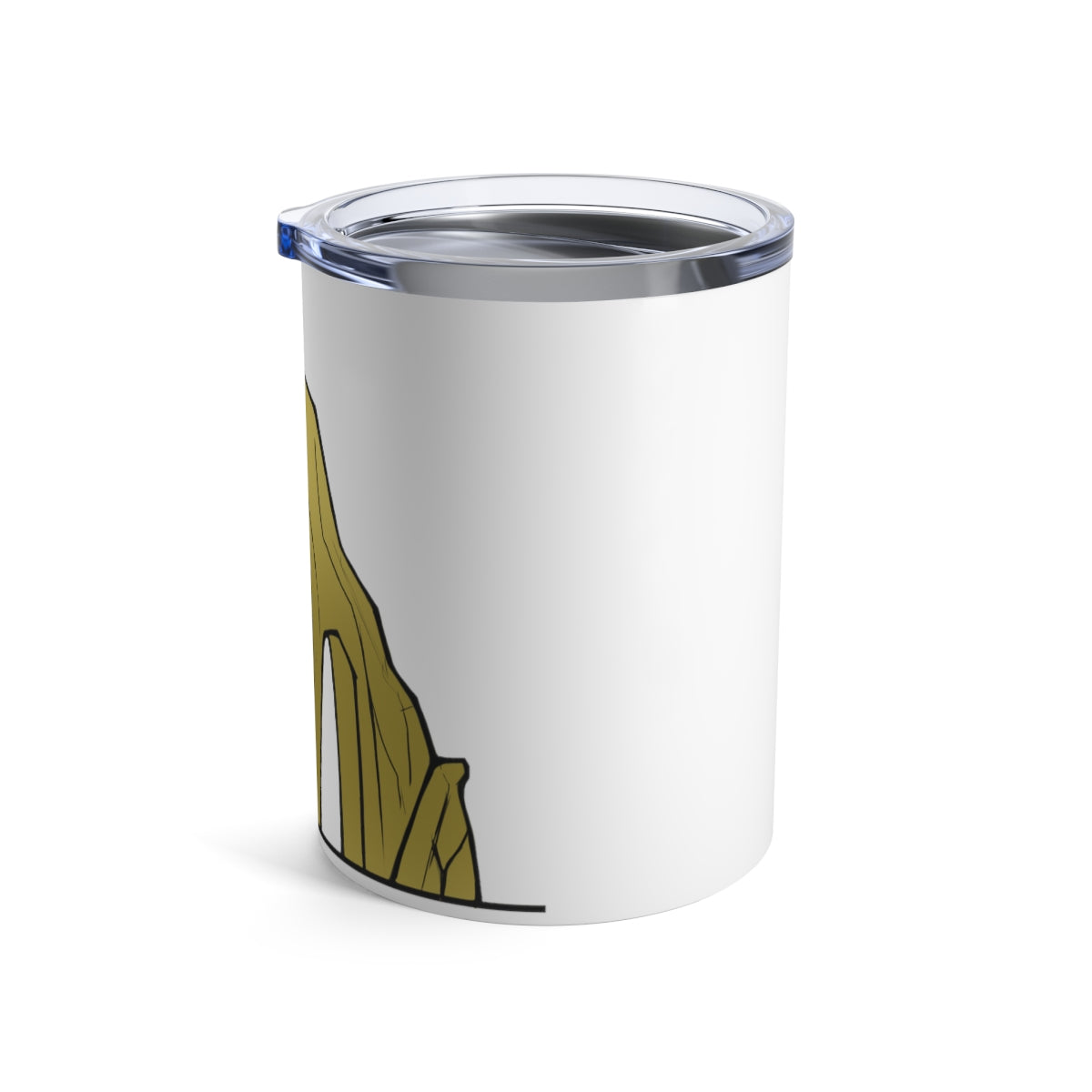 Rock Tumbler 10oz made of stainless steel with a see-thru plastic lid, showcasing its sleek design and rounded corners.