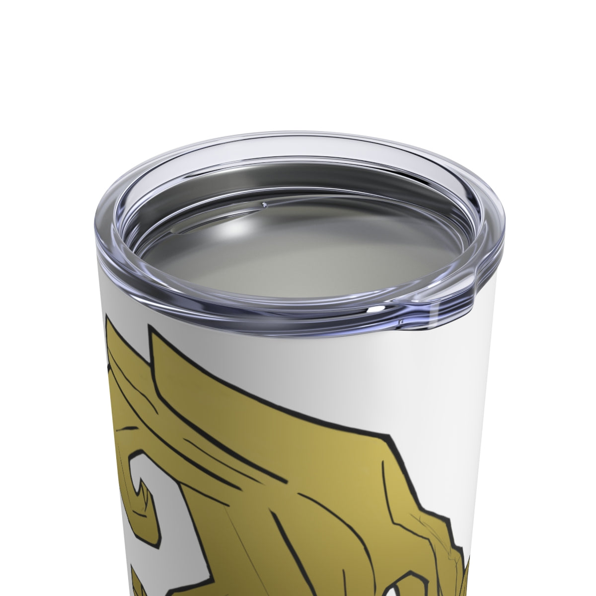 Rock Tumbler 10oz made of stainless steel with a see-thru plastic lid, showcasing its sleek design and rounded corners.
