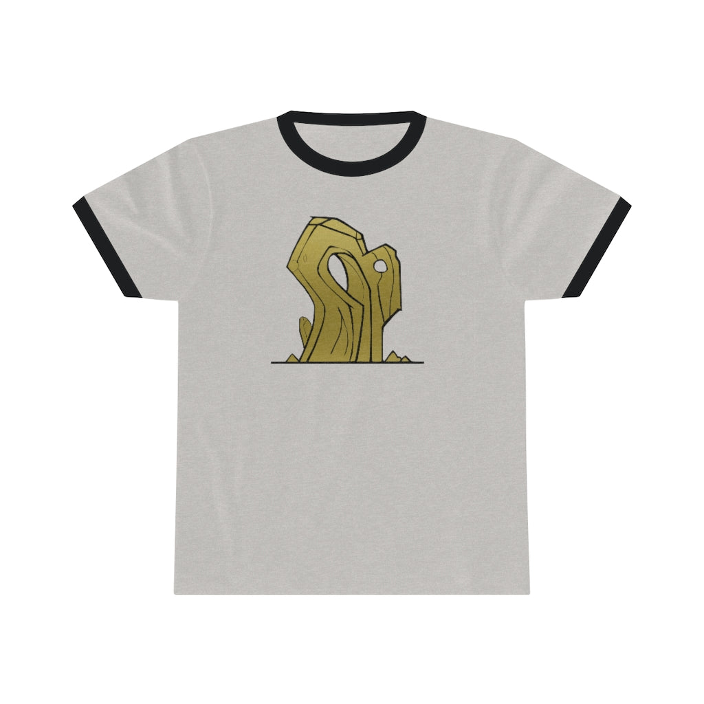Rock Unisex Ringer Tee showcasing a classic design with contrasting colors, perfect for casual summer wear.
