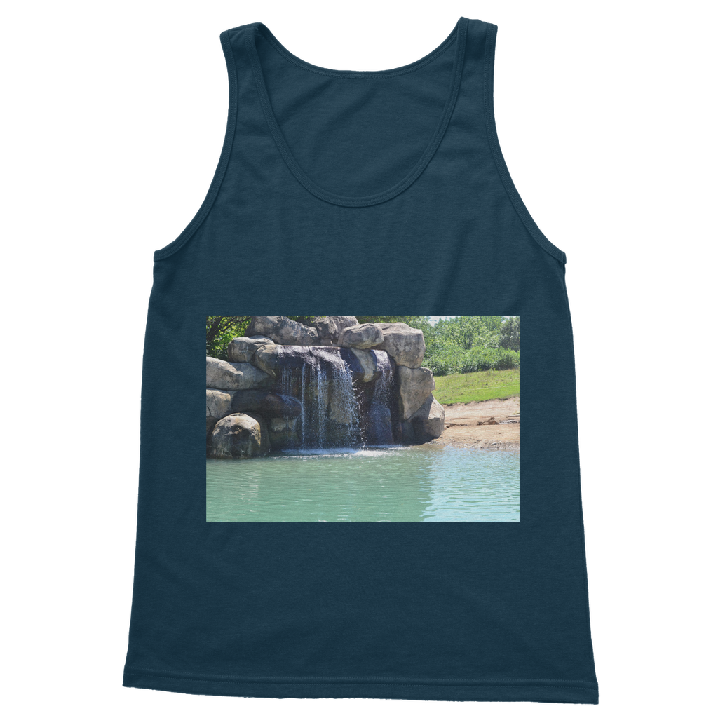 Rock Waterfall Classic Adult Vest Top in various colors, showcasing its unisex design and quality fabric.
