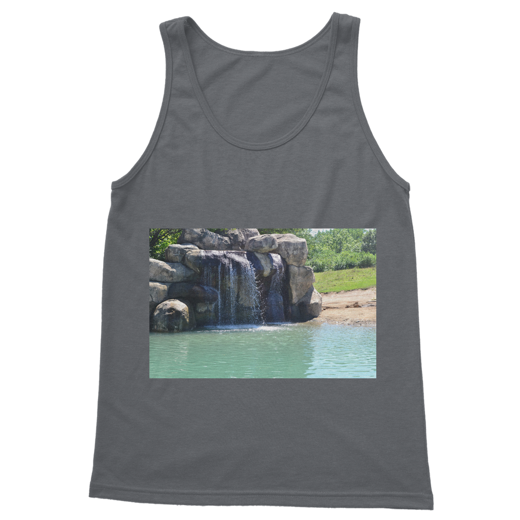 Rock Waterfall Classic Adult Vest Top in various colors, showcasing its unisex design and quality fabric.