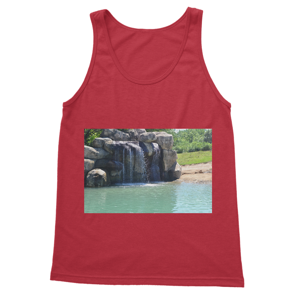 Rock Waterfall Classic Adult Vest Top in various colors, showcasing its unisex design and quality fabric.