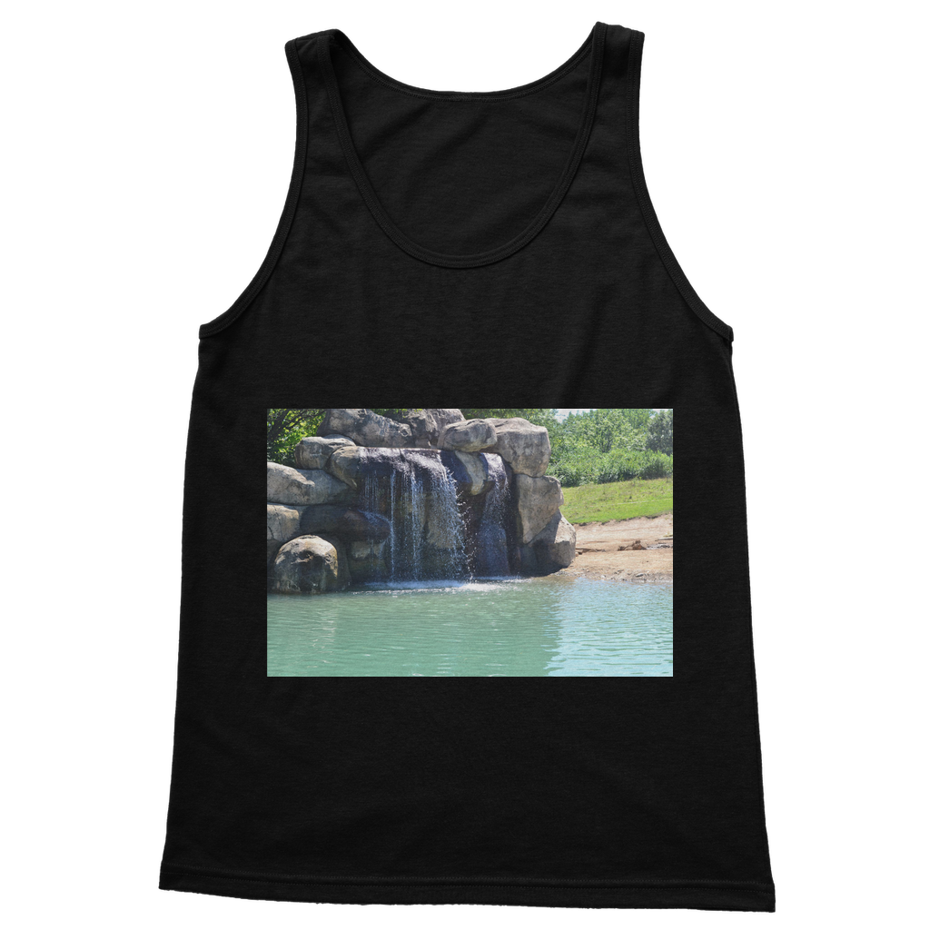 Rock Waterfall Classic Adult Vest Top in various colors, showcasing its unisex design and quality fabric.