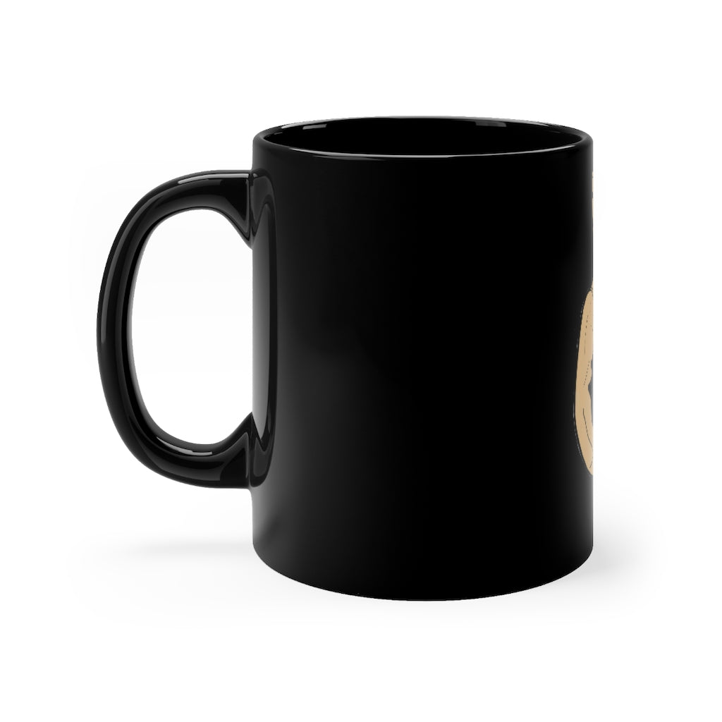 Rock with Water Black mug, 11oz capacity, featuring a sleek black ceramic design with rounded corners and a comfortable C-handle.