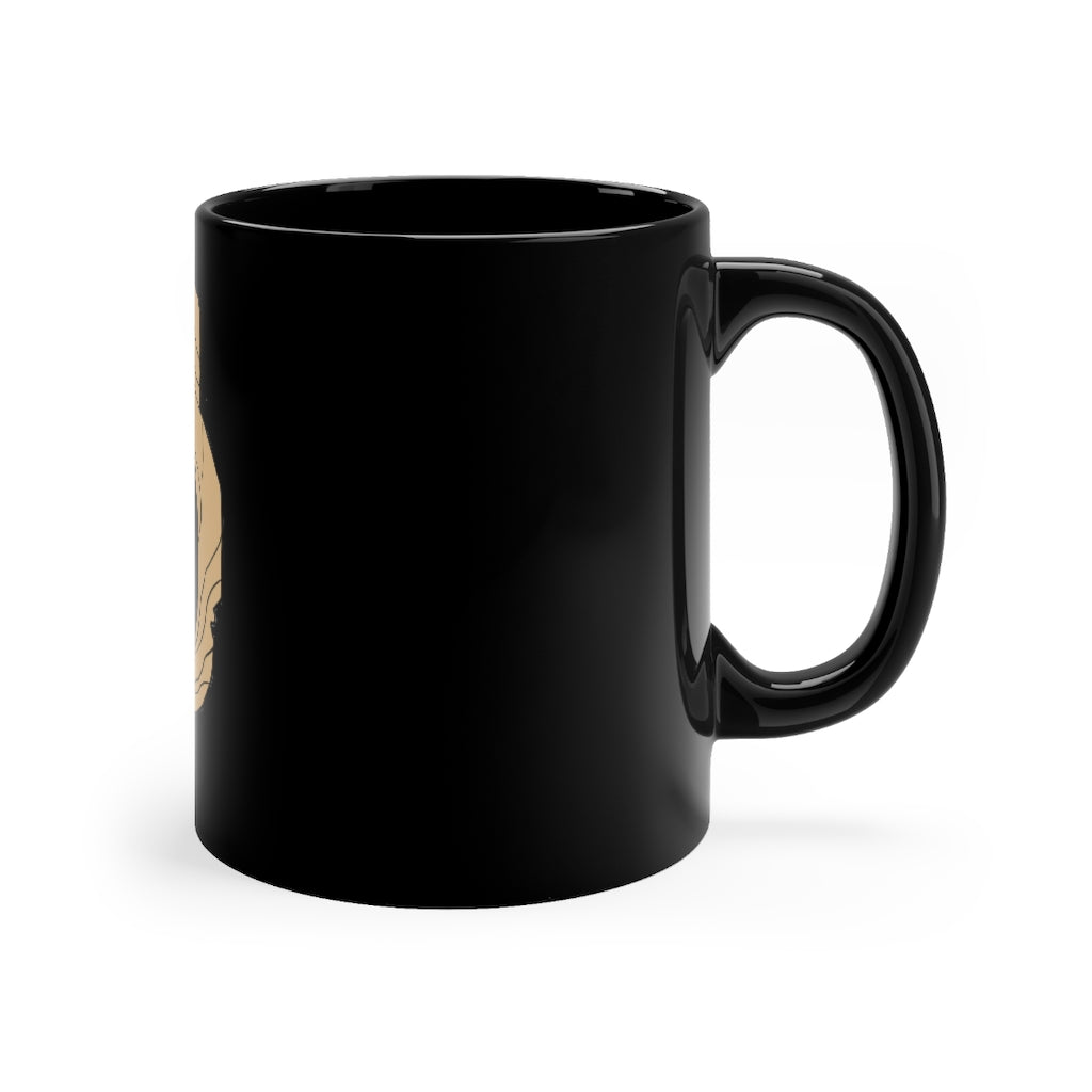 Rock with Water Black mug, 11oz capacity, featuring a sleek black ceramic design with rounded corners and a comfortable C-handle.