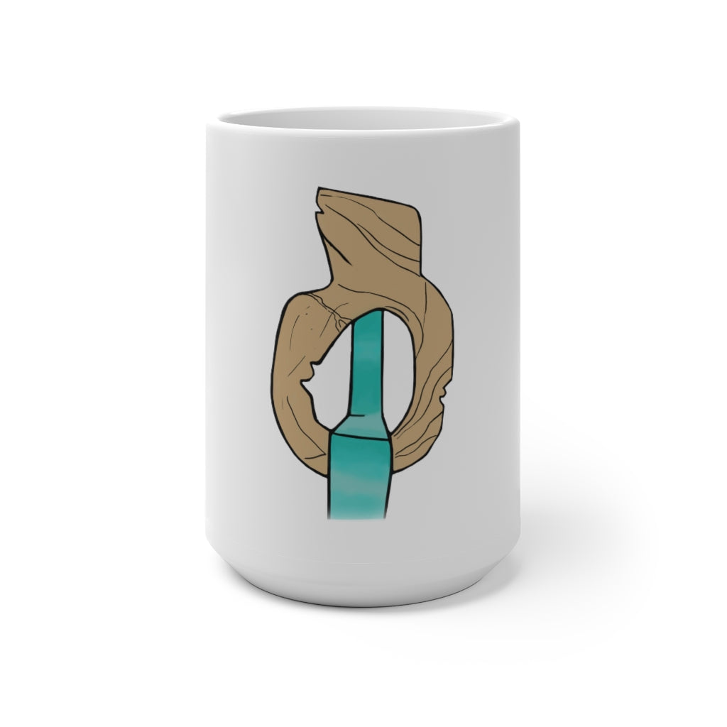 A white ceramic mug that changes color when filled with hot liquid, showcasing a vibrant design.