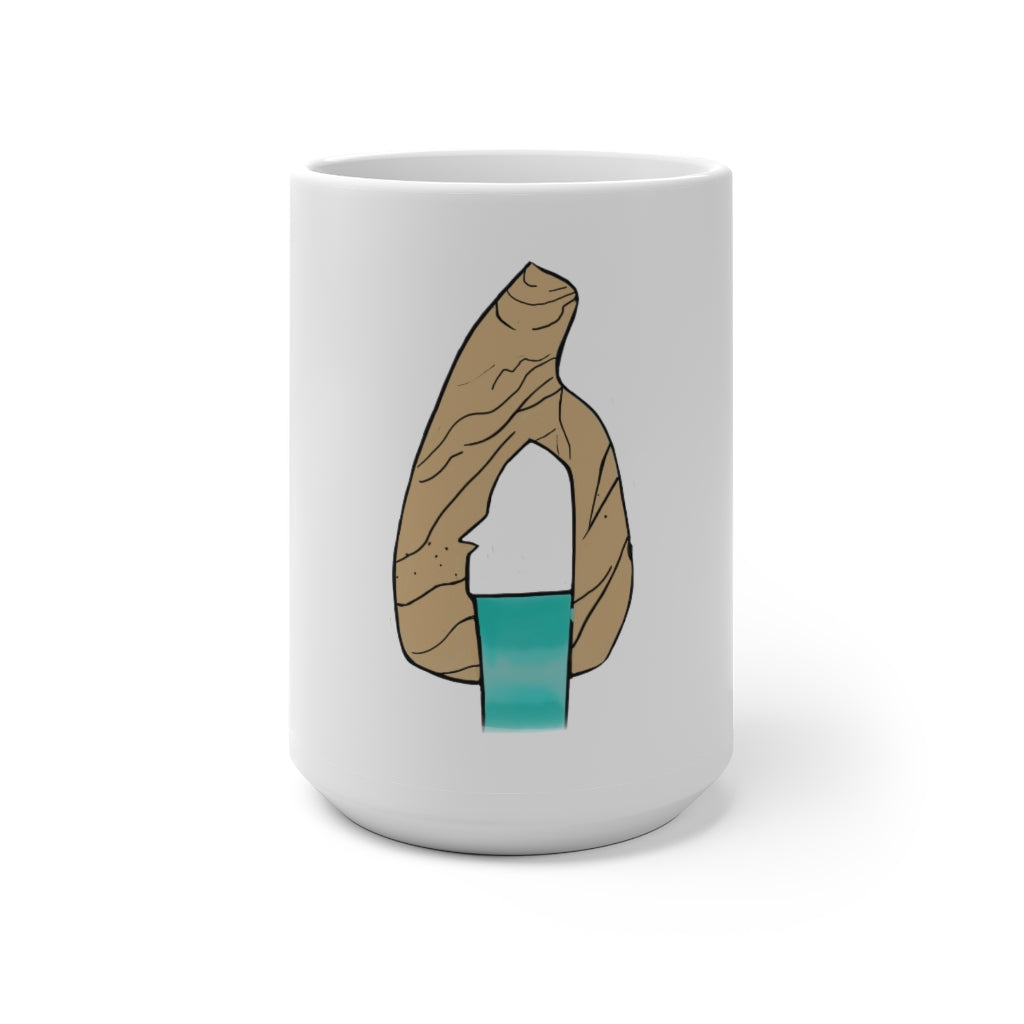 A white ceramic mug that changes color when filled with hot liquid, showcasing a vibrant design.