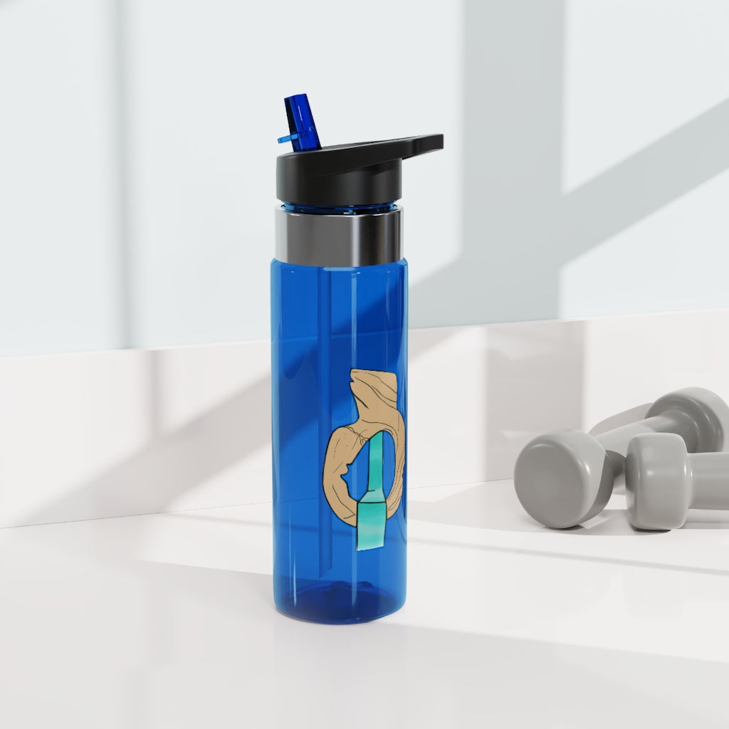 Rock with Water Kensington Tritan™ Sport Bottle in vibrant colors with a carabiner hook, showcasing its sleek design and spill-resistant lid.
