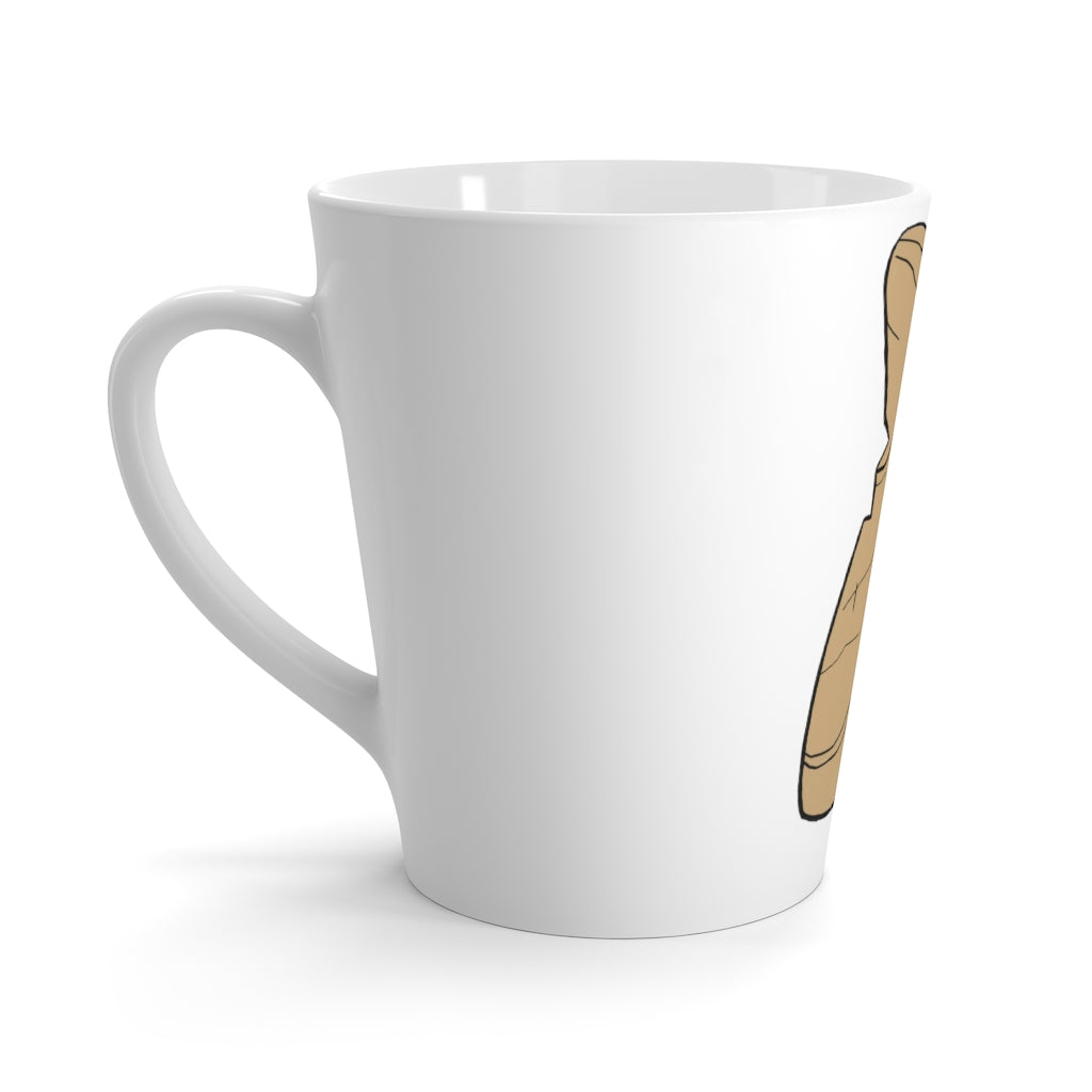 Rock with Water Latte Mug in white ceramic with rounded corners and C-handle, showcasing vibrant sublimation printing.