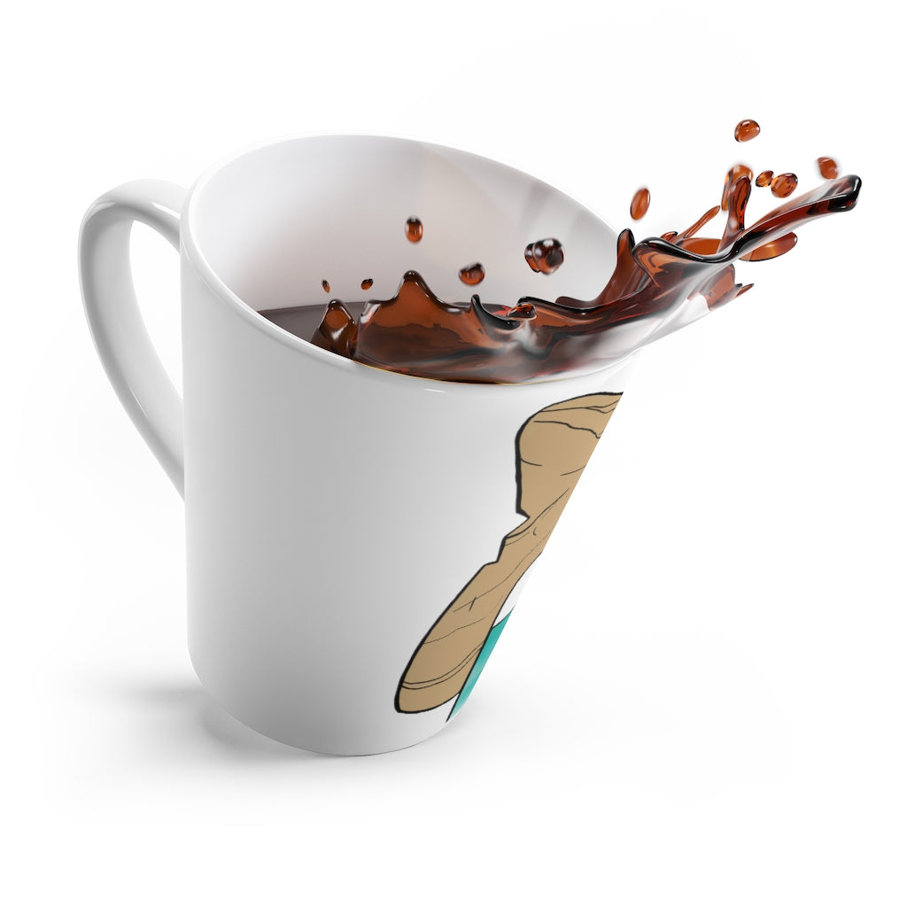 Rock with Water Latte Mug in white ceramic with rounded corners and C-handle, showcasing vibrant sublimation printing.