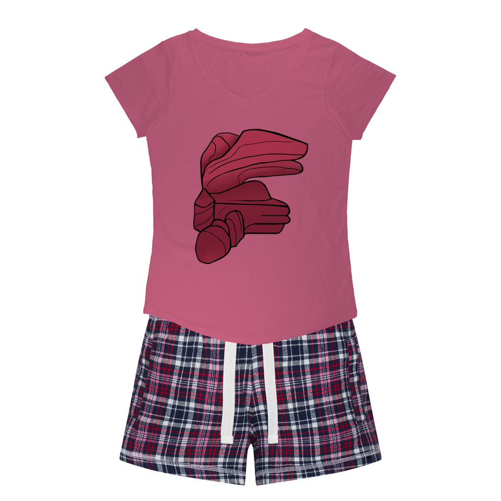 Rock Women's Sleepy Tee and Flannel Short set featuring a relaxed fit T-shirt and vibrant flannel shorts, perfect for cozy nights.