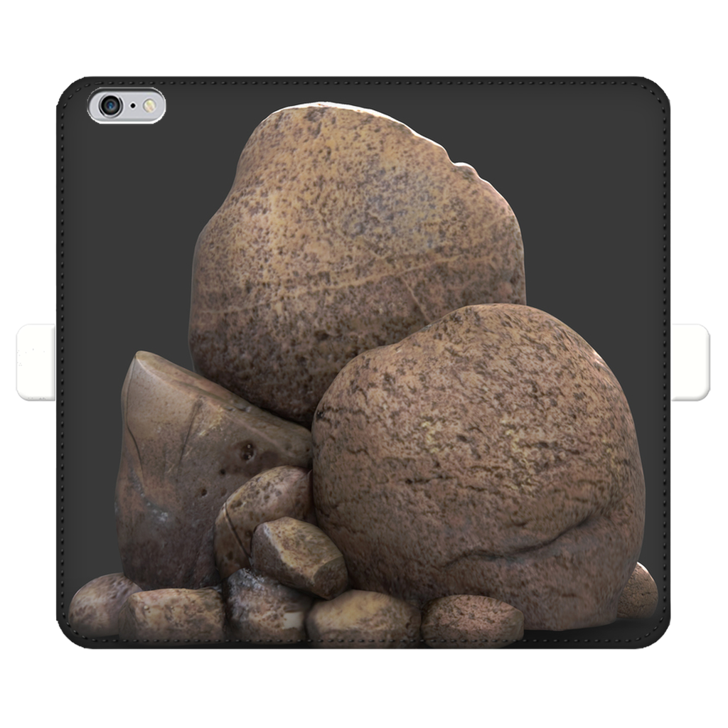 Rocks Fully Printed Wallet Case featuring vibrant UV-printed designs, magnetic closure, and slots for cards and cash, suitable for iPhone and Samsung models.