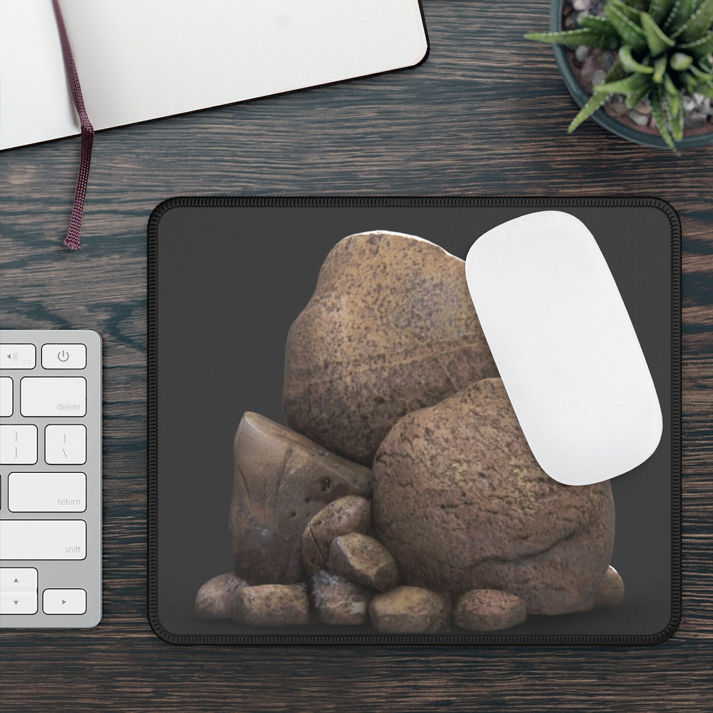 Rocks Gaming Mouse Pad featuring vibrant custom designs, measuring 9x7 inches with stitched edges for durability.